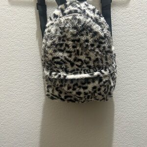 Black and White Leopard Fuzzy Backpack